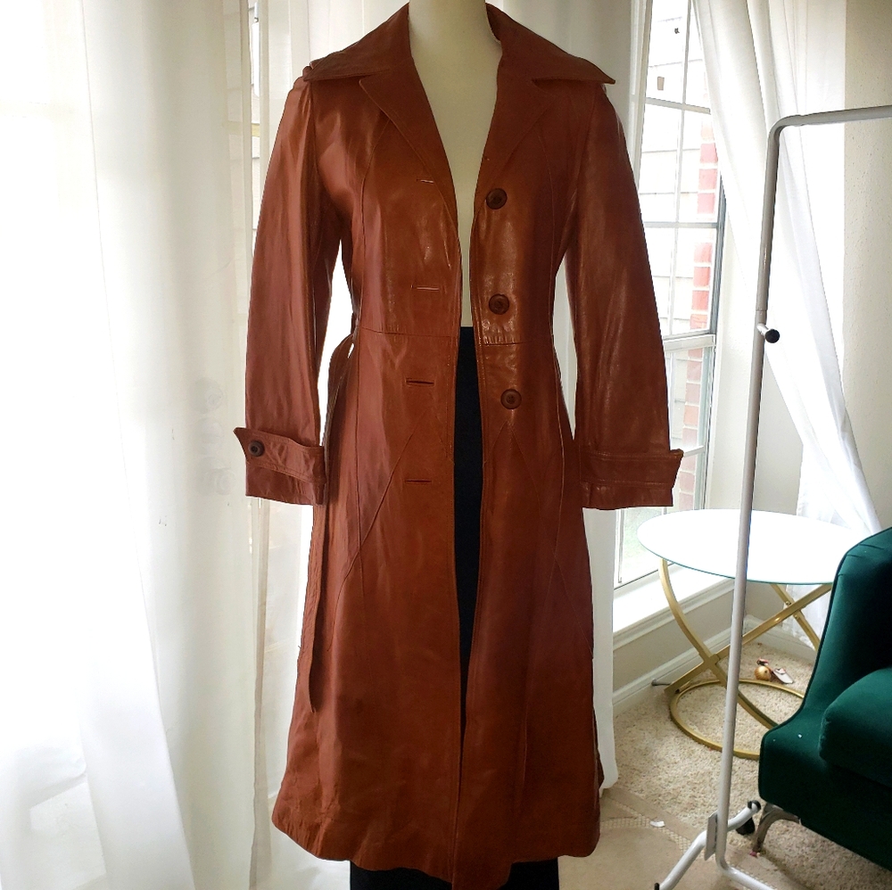 Vintage 70s ] leather trench coat